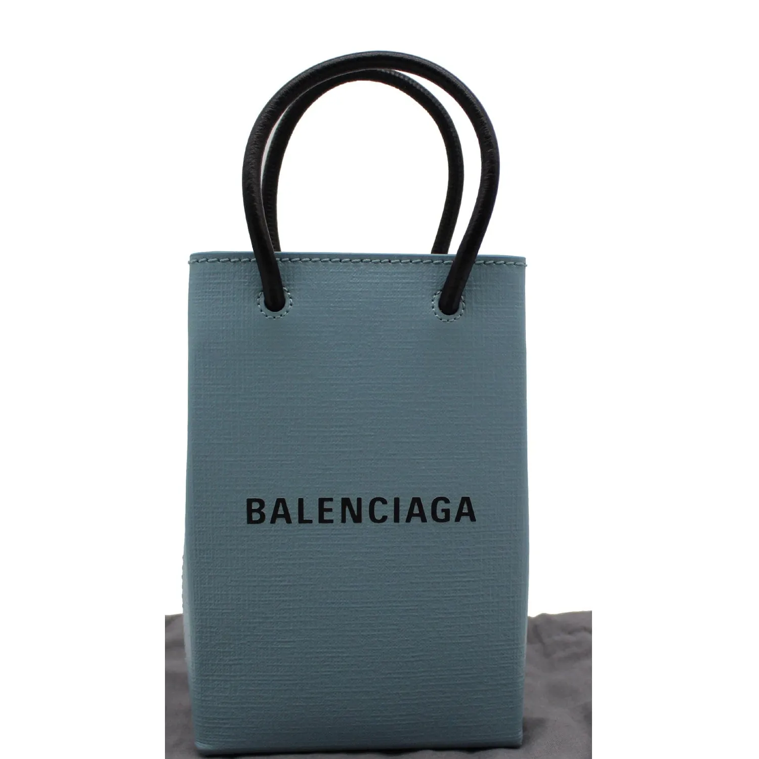 BALENCIAGA Leather Phone Holder Shopping Tote Shoulder Bag Sky Blue
