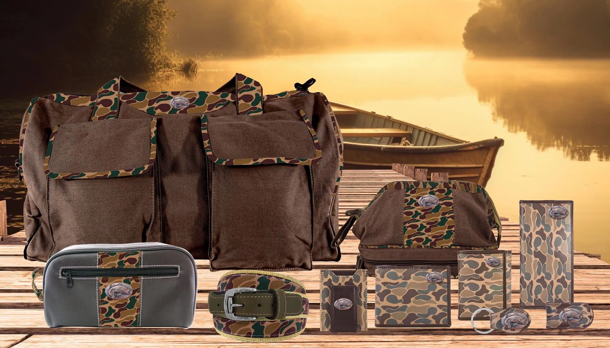 Bass Men's Magnetic Front Pocket Old School Camo Leather Wallet.