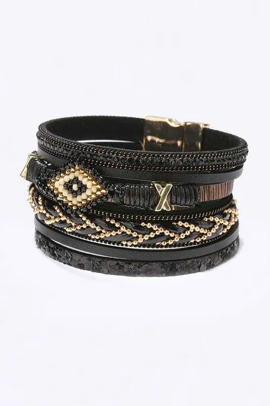 Beaded Layered Bohemian Magnetic Bracelet