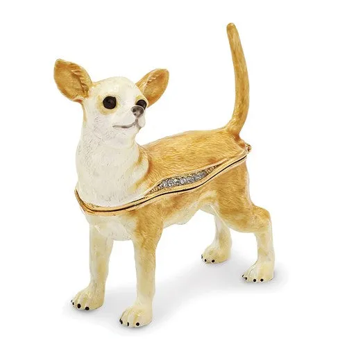 Bejeweled Chihuahua Dog Enameled Trinket Box