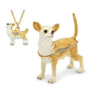 Bejeweled Chihuahua Dog Enameled Trinket Box
