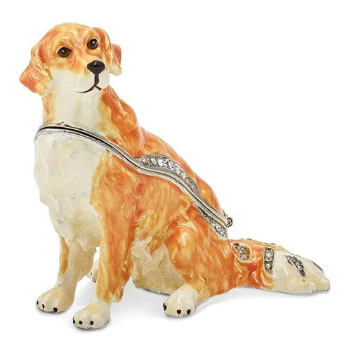 Bejeweled Enameled & Crystal Golden Retriever Dog Trinket Box