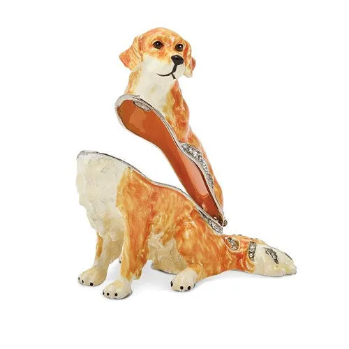 Bejeweled Enameled & Crystal Golden Retriever Dog Trinket Box