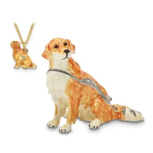 Bejeweled Enameled & Crystal Golden Retriever Dog Trinket Box