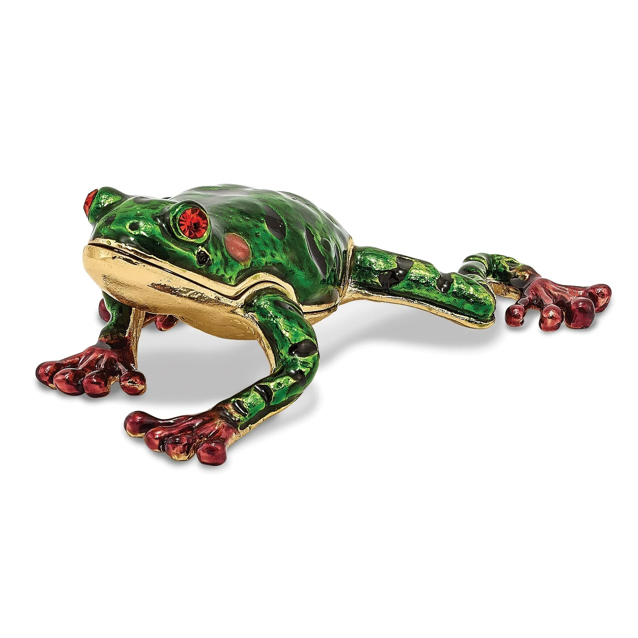 Bejeweled Green Pond Tree Frog Trinket Box