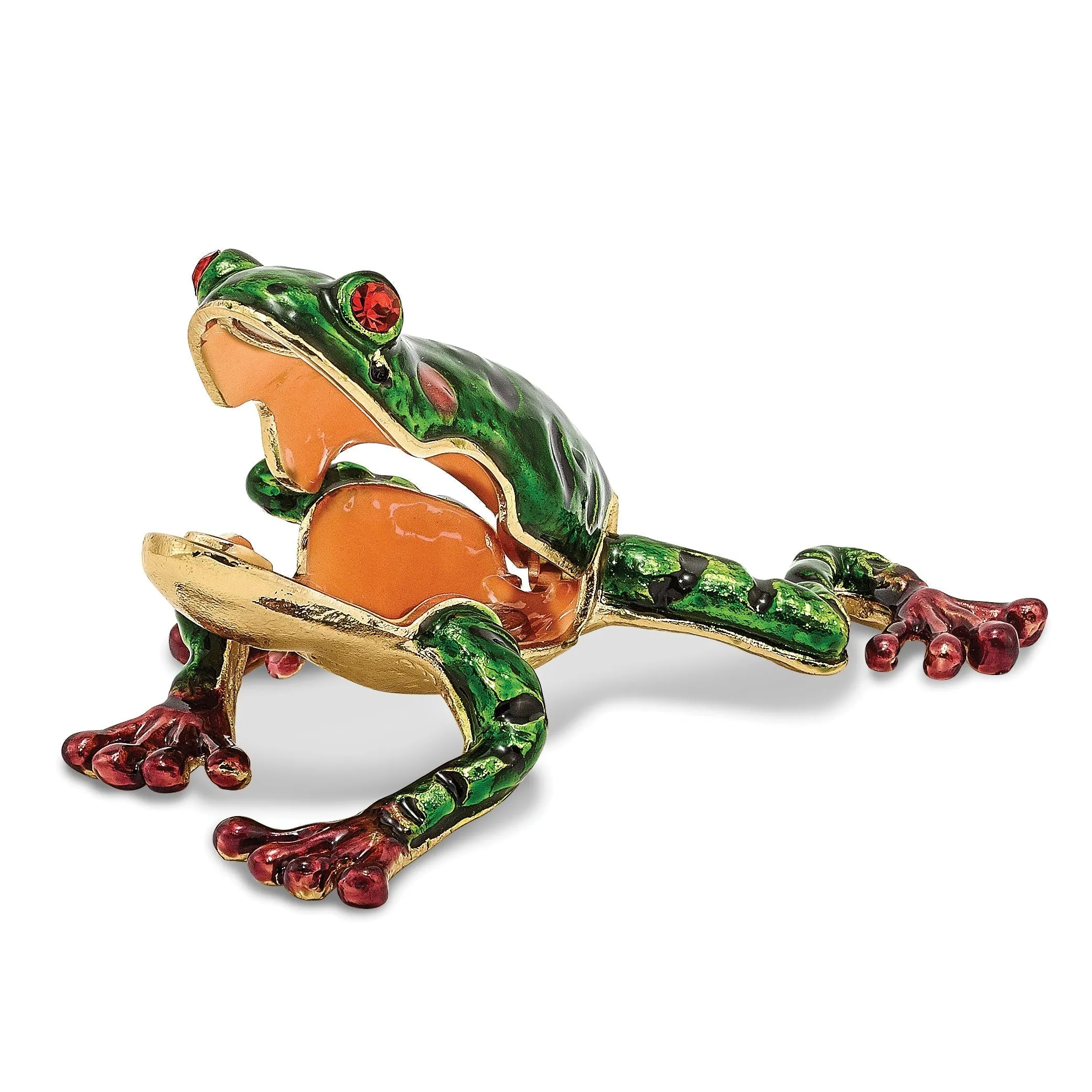 Bejeweled Green Pond Tree Frog Trinket Box