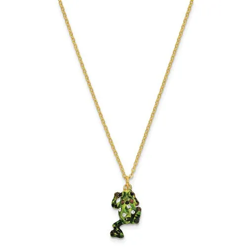 Bejeweled Green Pond Tree Frog Trinket Box