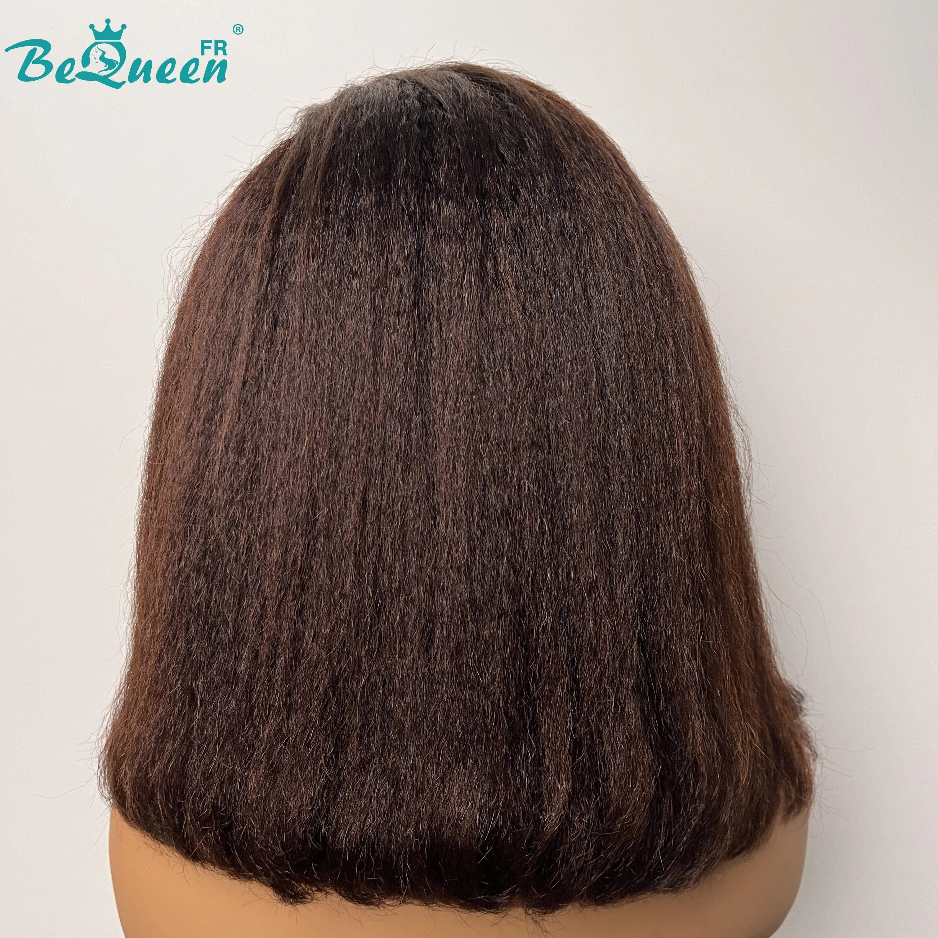 BeQueen “Klaus” Perruque Bob Couleur Brun Bords Bouclés Kinky Straight avec Lace frontale 13x4