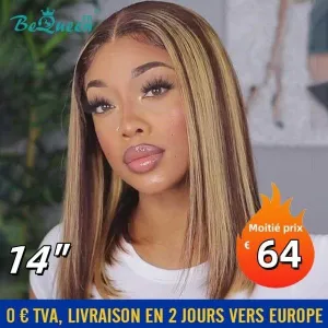 BeQueen "Bonnie" Perruque Bob Marron mix Miel lisse avec Lace Closure 4X4 En France à moitié prix