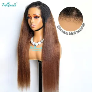 BeQueen “Venetia” Perruque Longue Bords Bouclés Kinky Straight avec Lace Closure 4x4