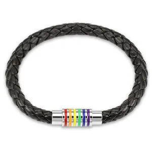 Black Braided Leather Bracelet with Magnetic Rainbow Striped Closure