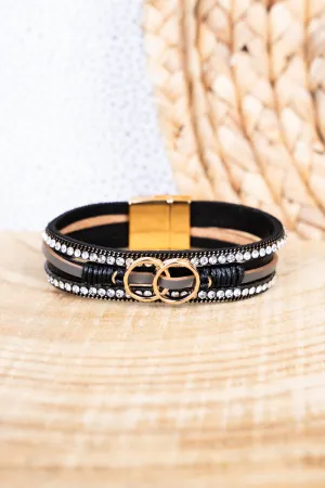 Black Infiniti Goldtone Multi-Strand Magnetic Bracelet