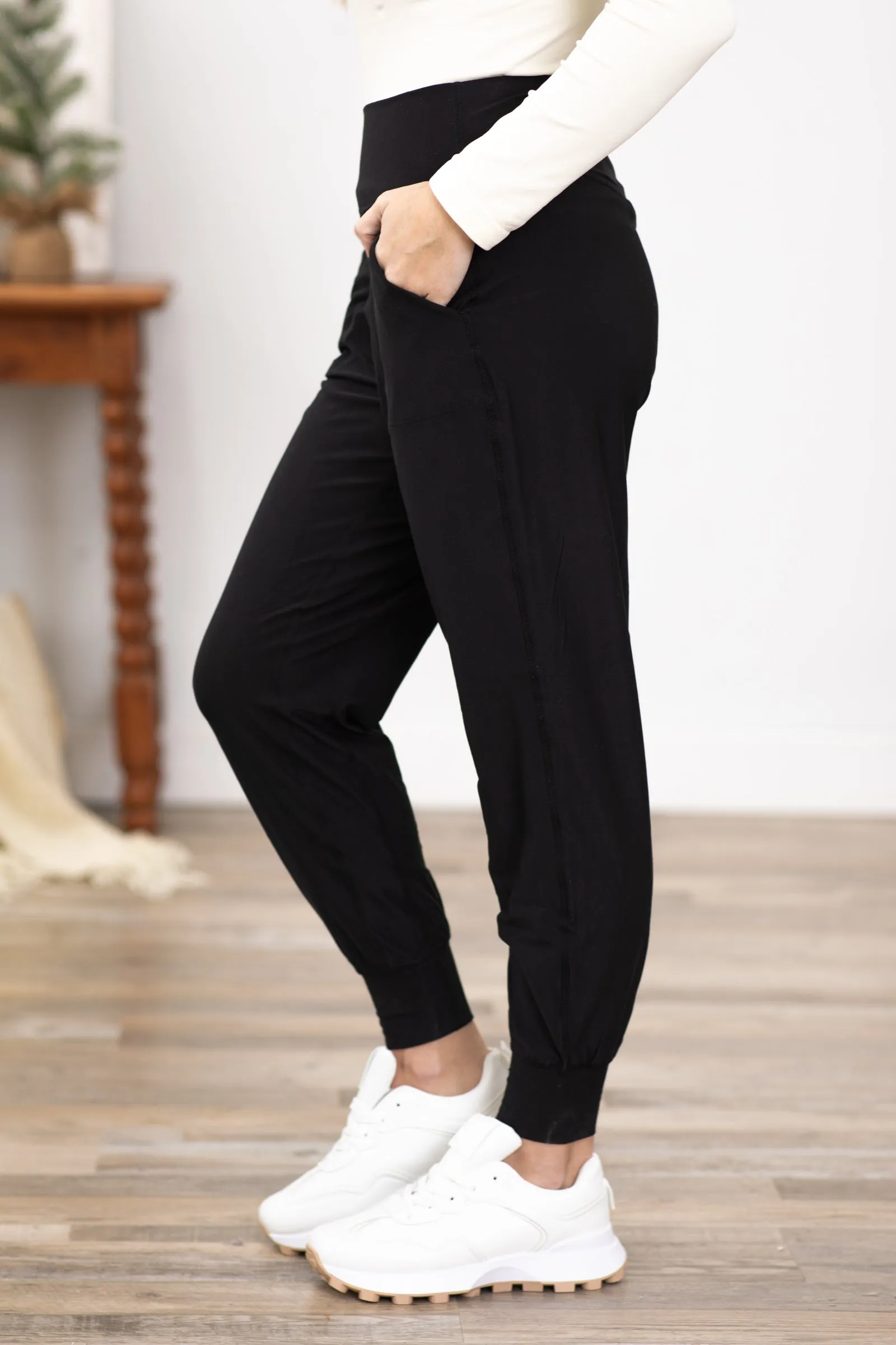 Black Joggers With Back Phone Pocket