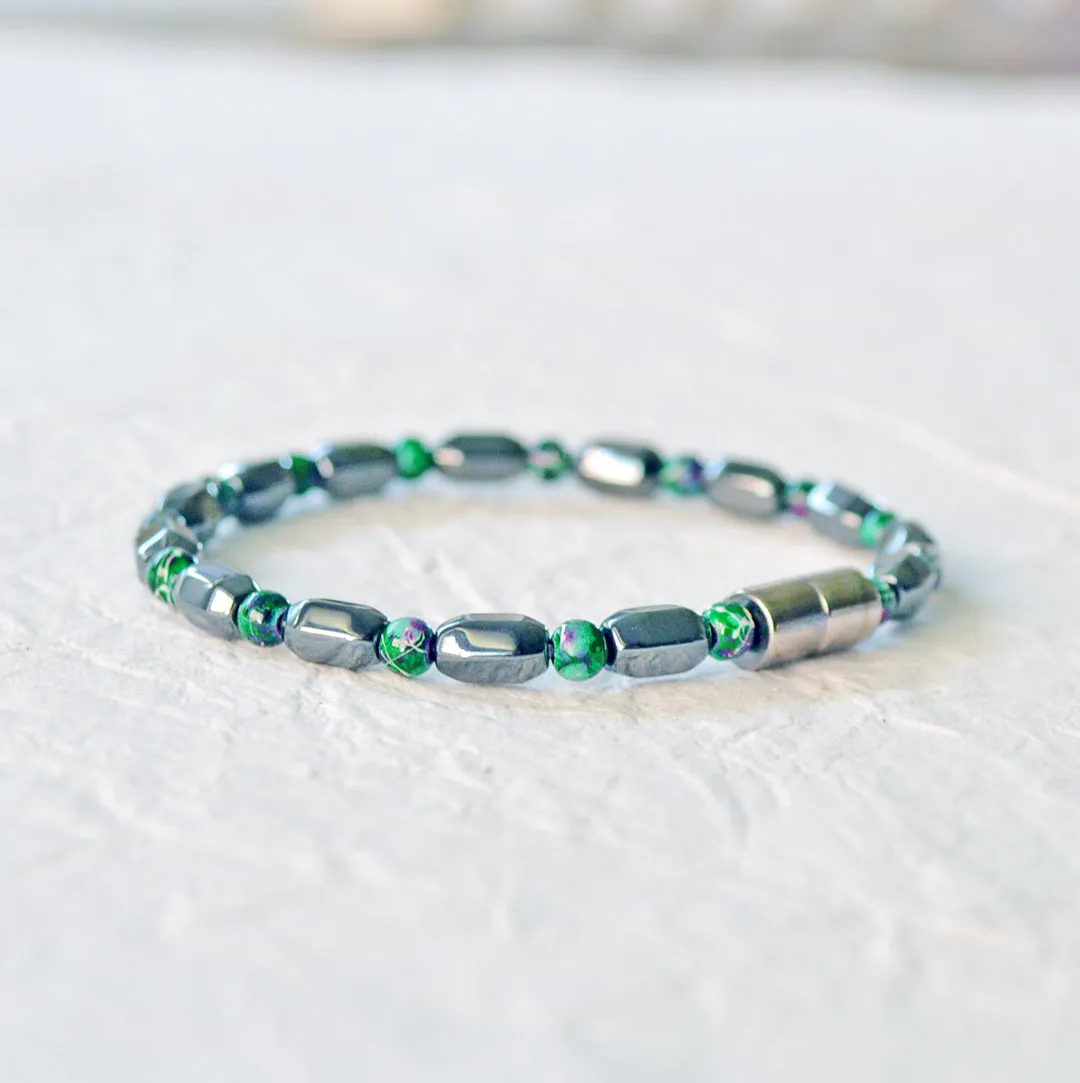 Black/Green Hematite Magnetic Grounding Bracelet