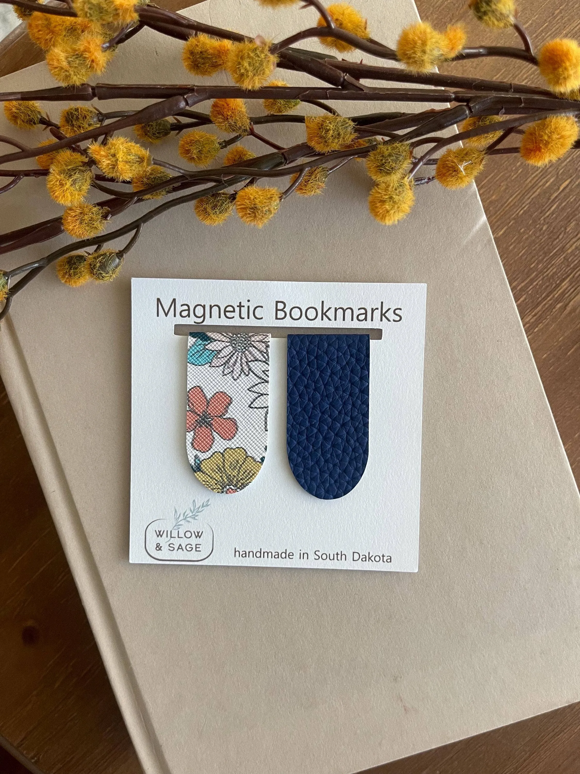 Blue Floral Magnetic Bookmark Pair