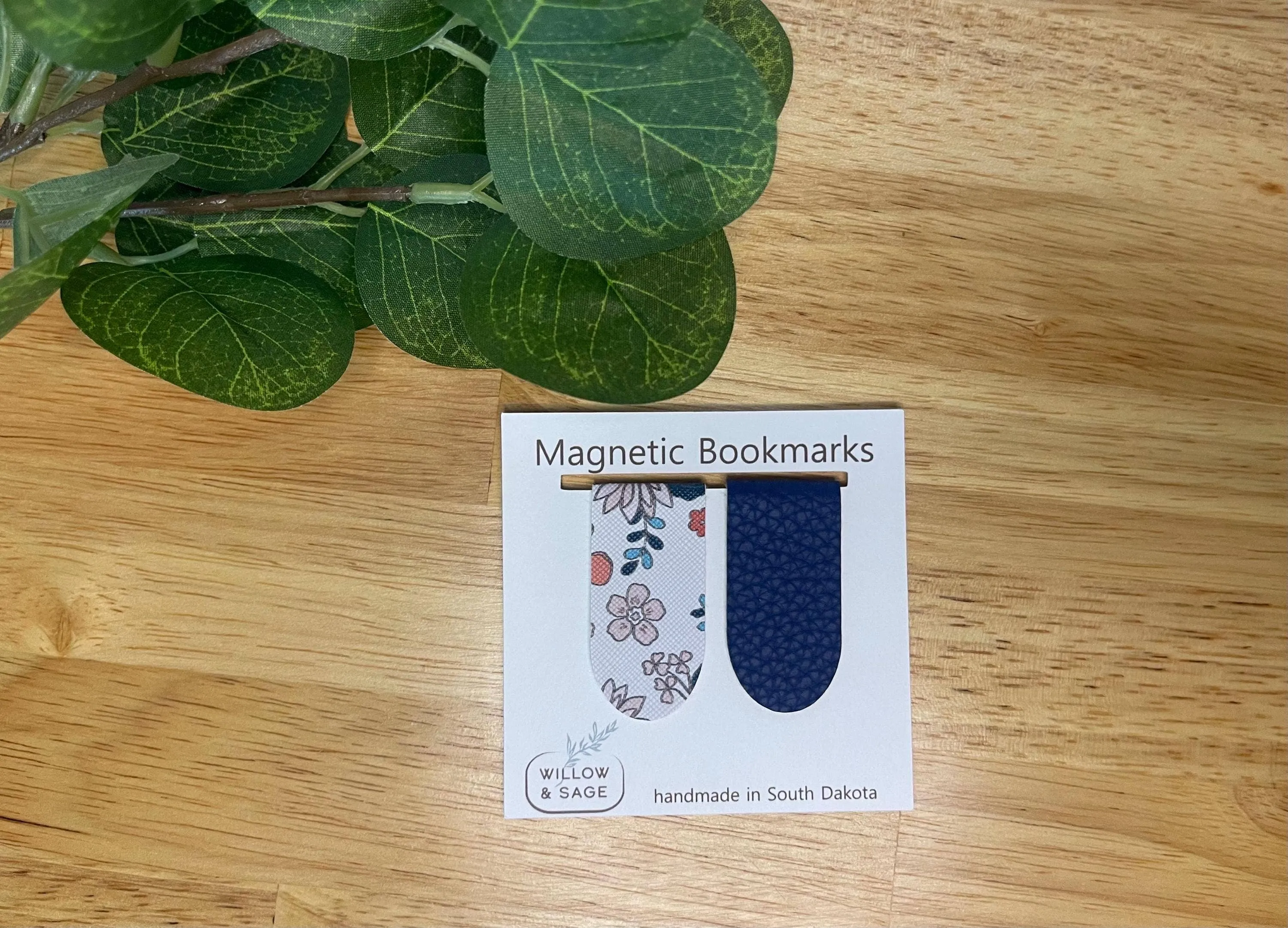 Blue Floral Magnetic Bookmark Pair