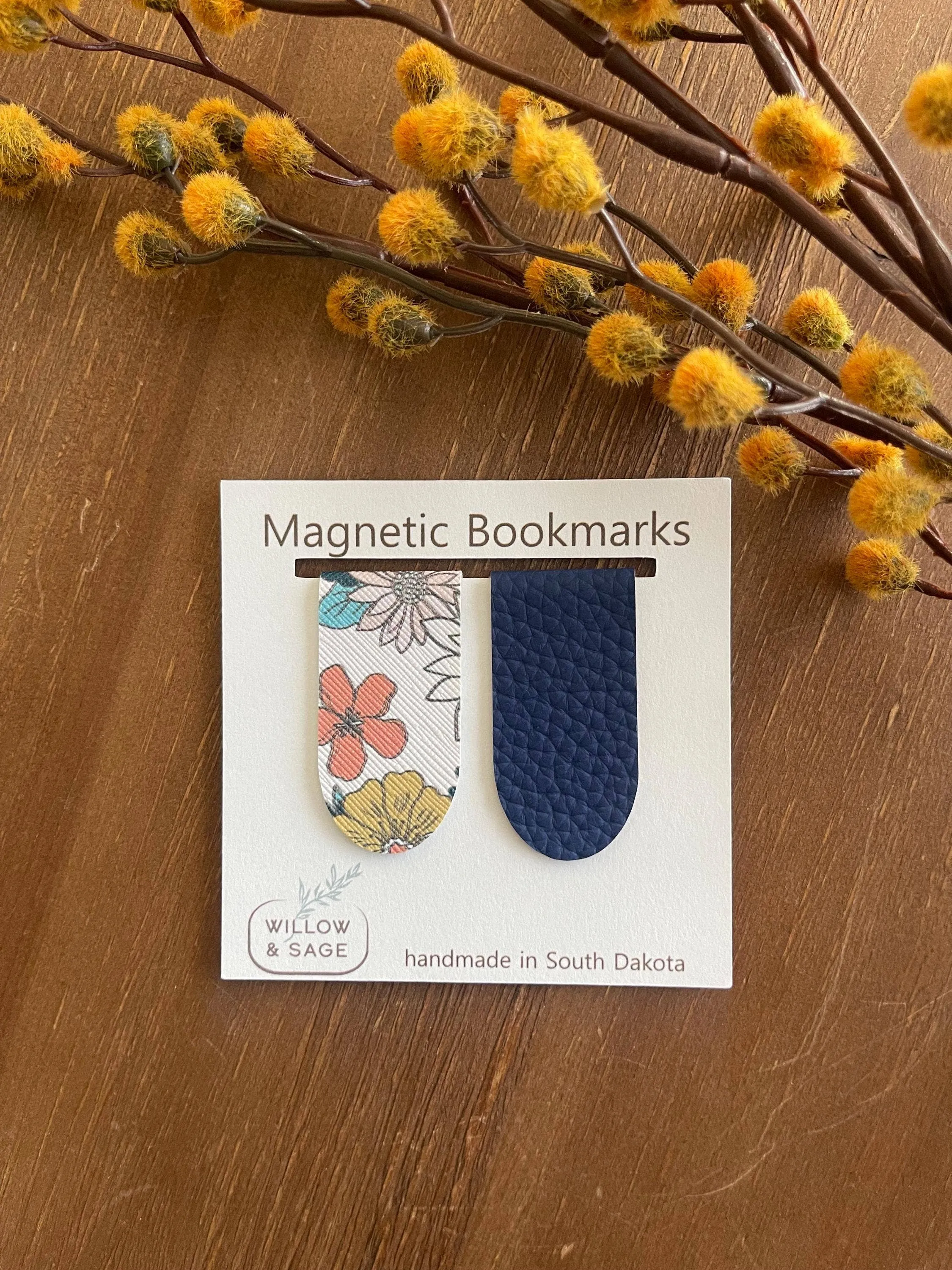 Blue Floral Magnetic Bookmark Pair
