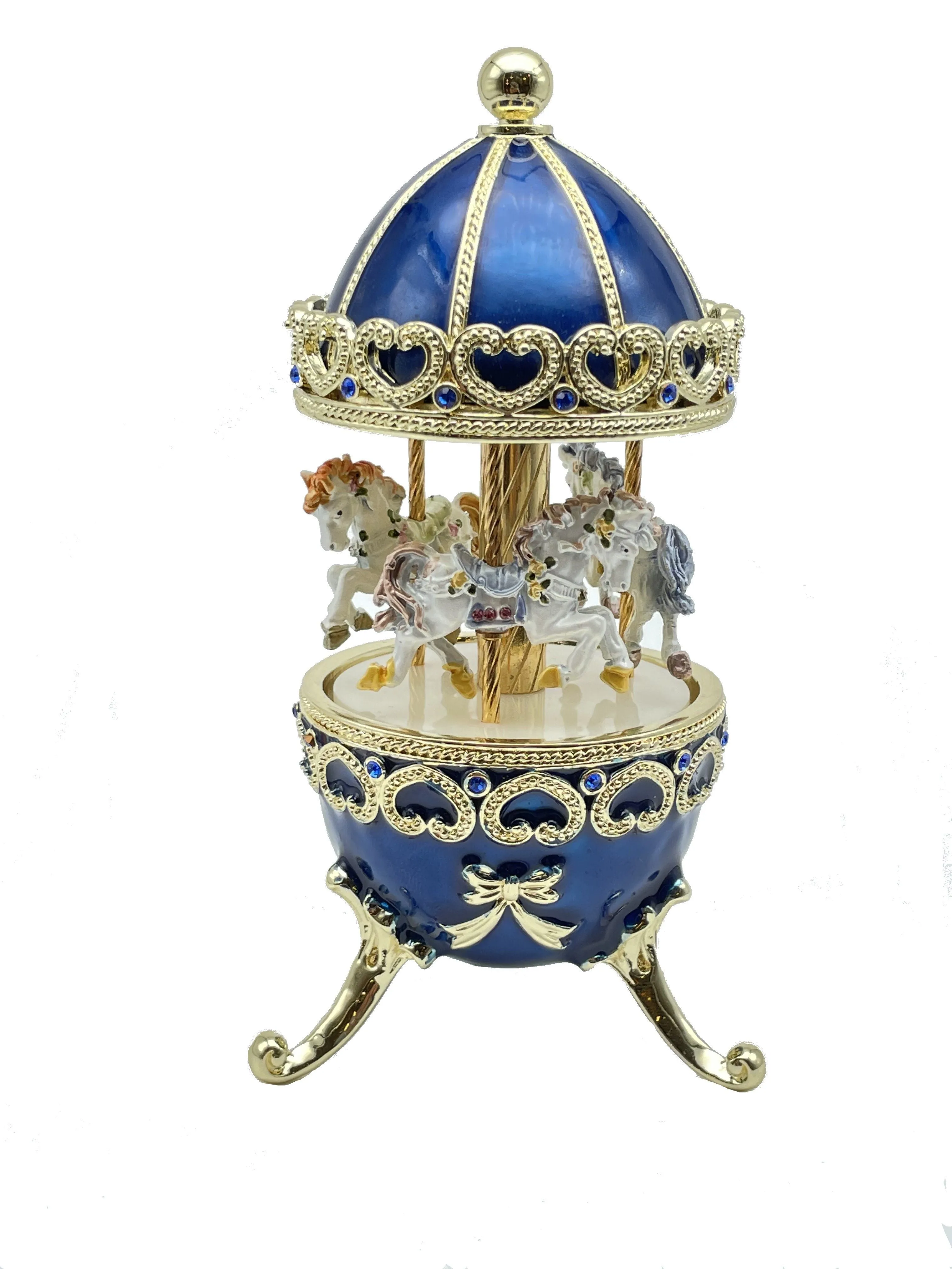 Blue Musical Carousel with Royal Horses