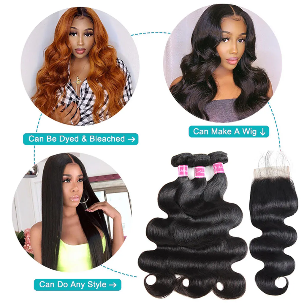 Body Wave Bundles with Closure Wig-Maker Kit High Density 10A Brazilian Human Hair