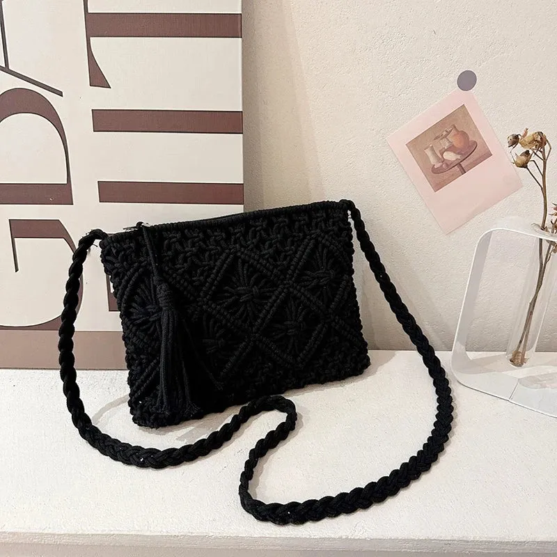 Boho Beach Crossbody Bag with Tassel Charm
