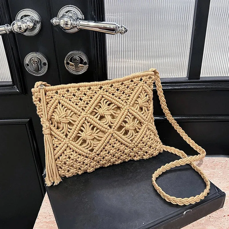 Boho Beach Crossbody Bag with Tassel Charm