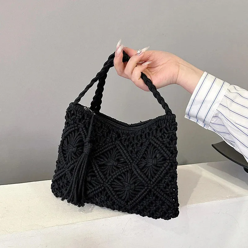 Boho Beach Crossbody Bag with Tassel Charm