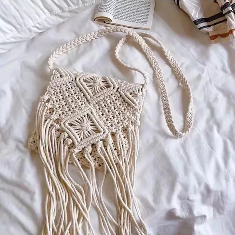 Boho Beach Crossbody Bag with Tassel Charm