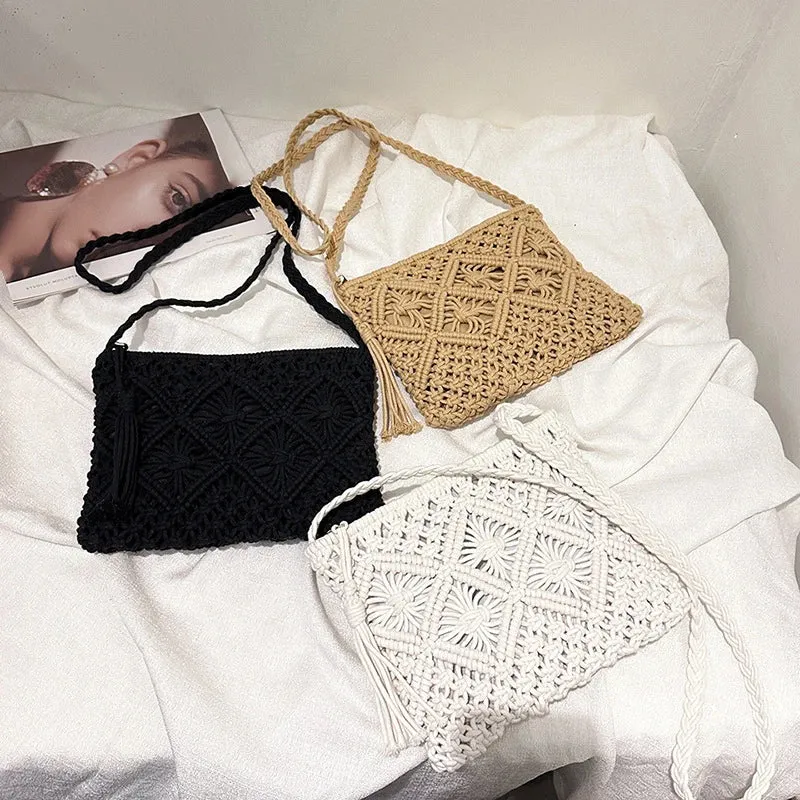 Boho Beach Crossbody Bag with Tassel Charm