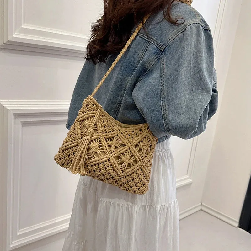 Boho Beach Crossbody Bag with Tassel Charm