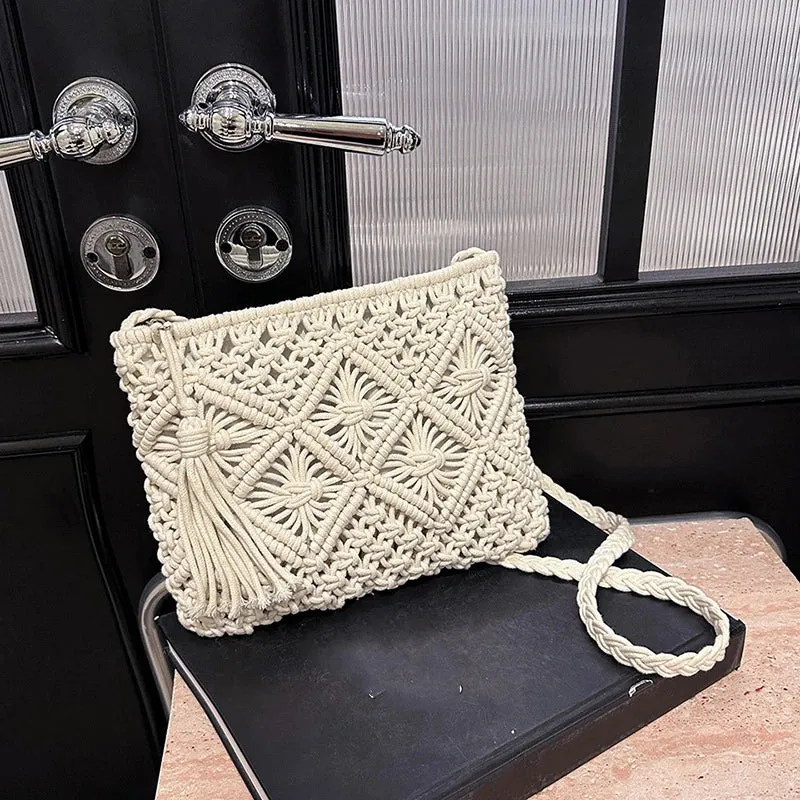 Boho Beach Crossbody Bag with Tassel Charm