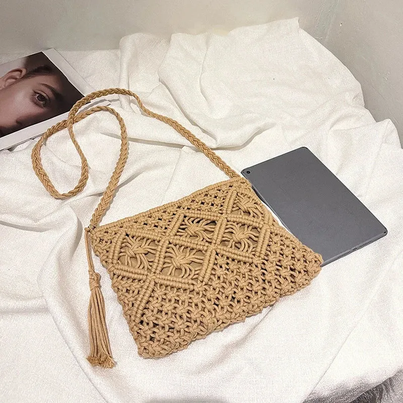 Boho Beach Crossbody Bag with Tassel Charm