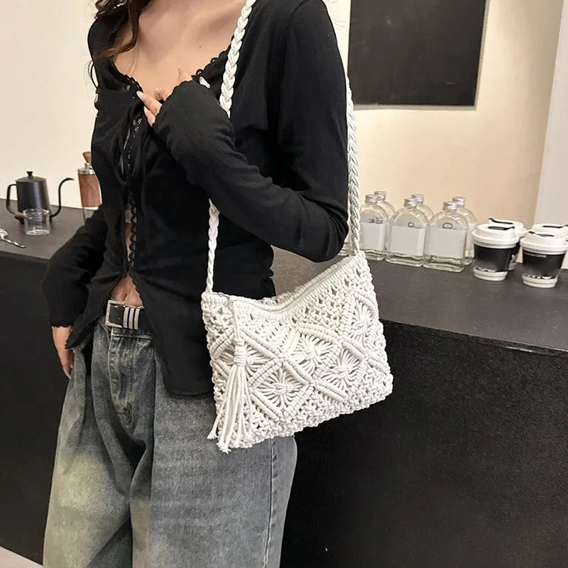 Boho Beach Crossbody Bag with Tassel Charm
