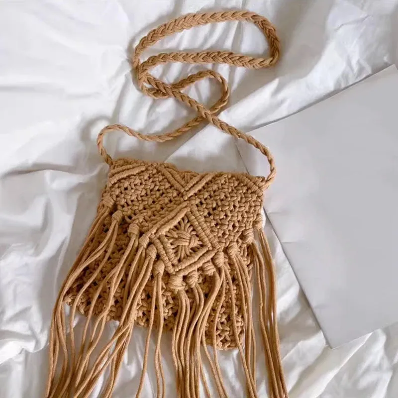 Boho Beach Crossbody Bag with Tassel Charm