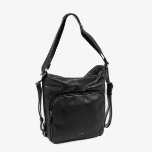 BOLSO DE HOMBRO CONVERTIBLE EN MOCHILA, COLOR NEGRO, SERIE ALMERIA. 25x30x10.5 CM
