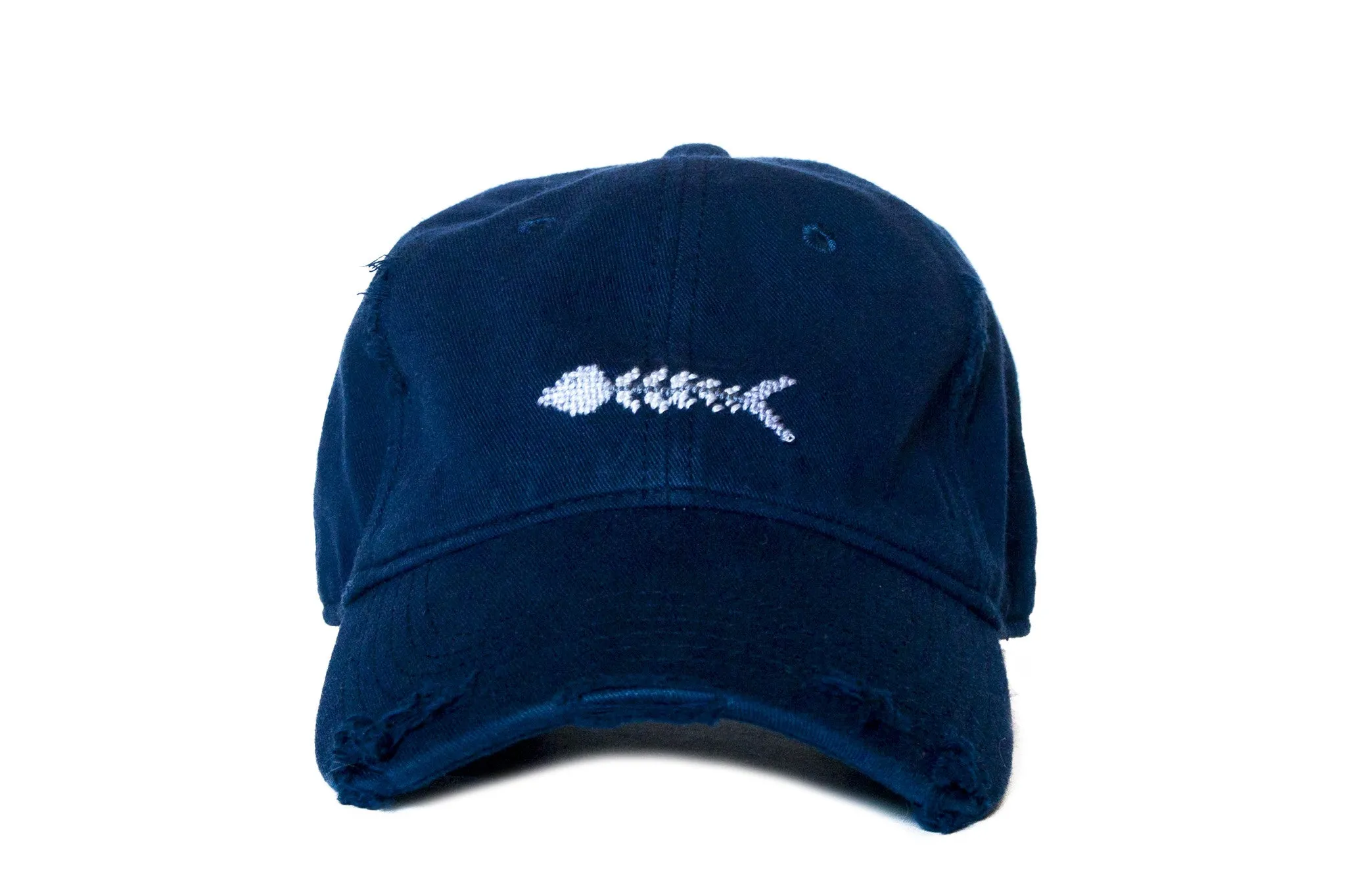 BONE FISH NEEDLEPOINT HAT NAVY