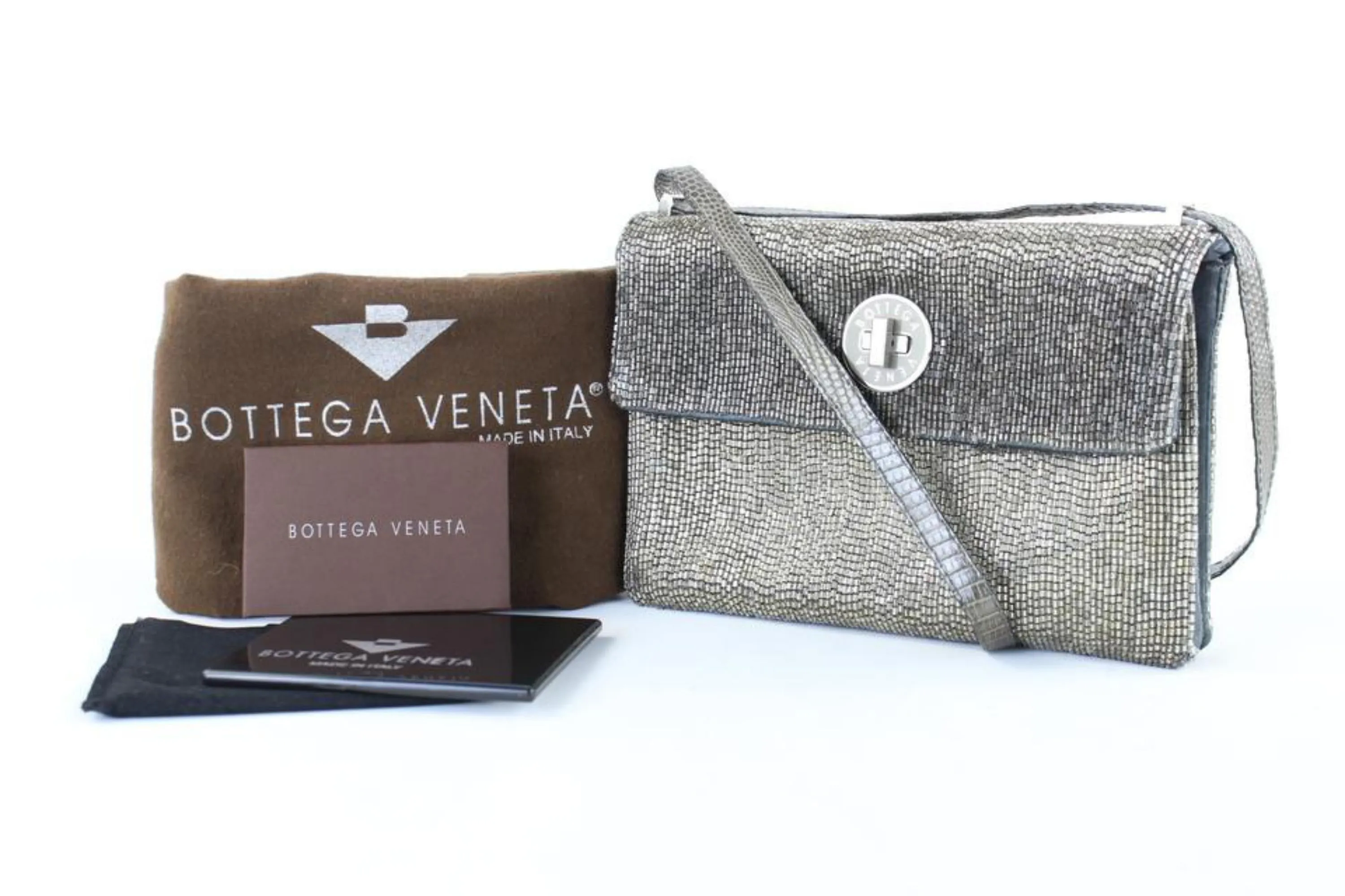 Bottega Veneta Silver Sequin Beaded Crossbody Turnlock Flap 1BV824