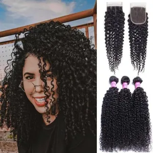 Brazilian Kinky Curly Bundles With 4×4 Closure 10A Grade 100% Human Remy Hair MYLOCKME