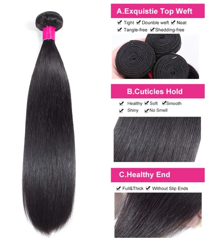 Brazilian Straight Bundles With 13×4 Lace Frontal 10A Grade 100% Human Remy Hair MYLOCKME
