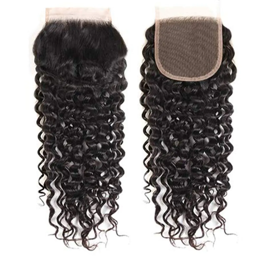 Brazilian Water Wave 4 Bundles With 4×4 Lace Closure 10A Grade 100% Human Remy Hair MYLOCKME