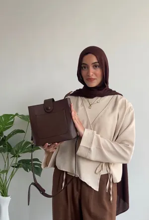Brown Leather Bucket  Bag
