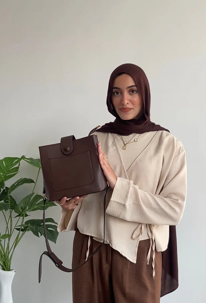 Brown Leather Bucket  Bag