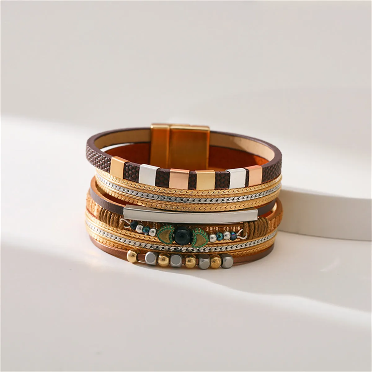 Brown Polystyrene & 18K Gold-Plated Layered Beaded Bracelet