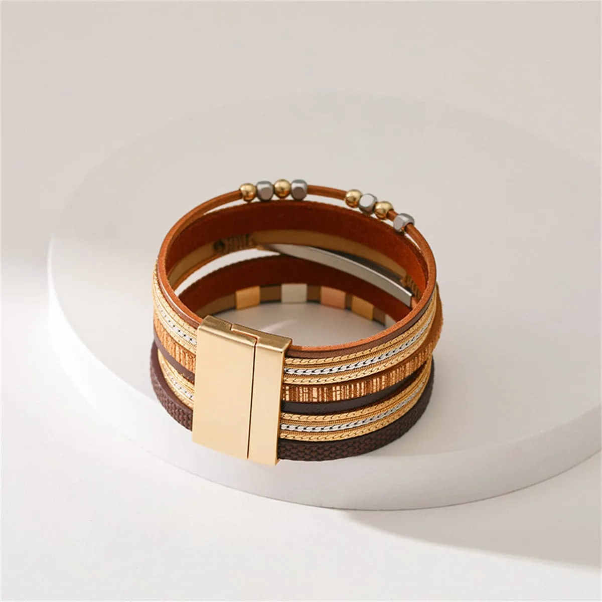 Brown Polystyrene & 18K Gold-Plated Layered Beaded Bracelet