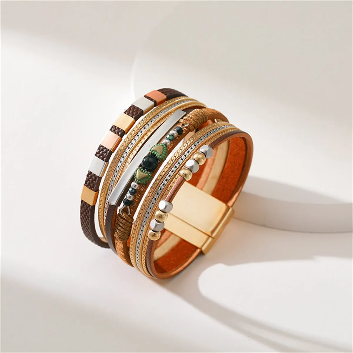 Brown Polystyrene & 18K Gold-Plated Layered Beaded Bracelet