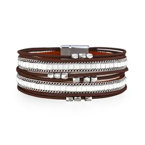 Brown Polystyrene & Silver-Plated Multi-Strand Bracelet