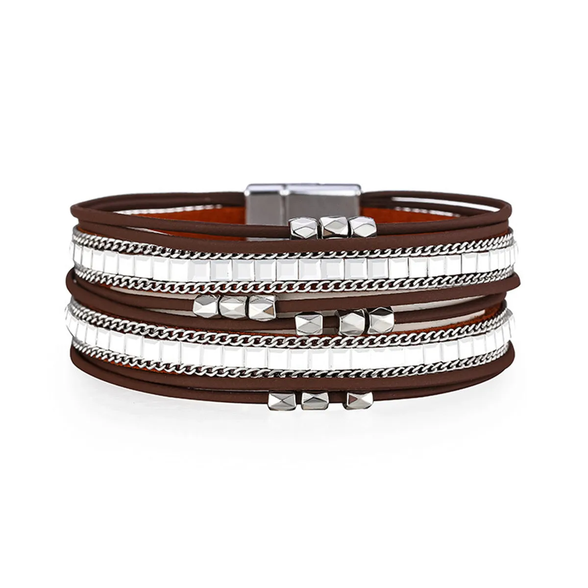 Brown Polystyrene & Silver-Plated Multi-Strand Bracelet