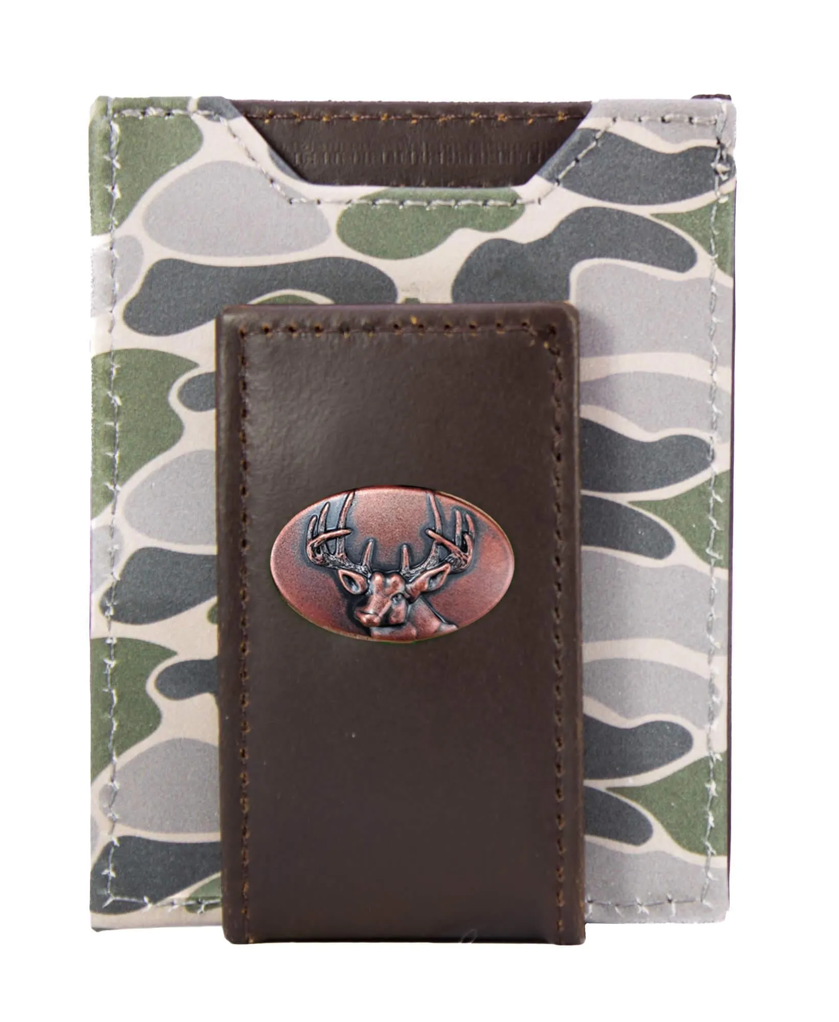 Buck Men's Magnetic Front Pocket Old School Camo Leather Wallet.