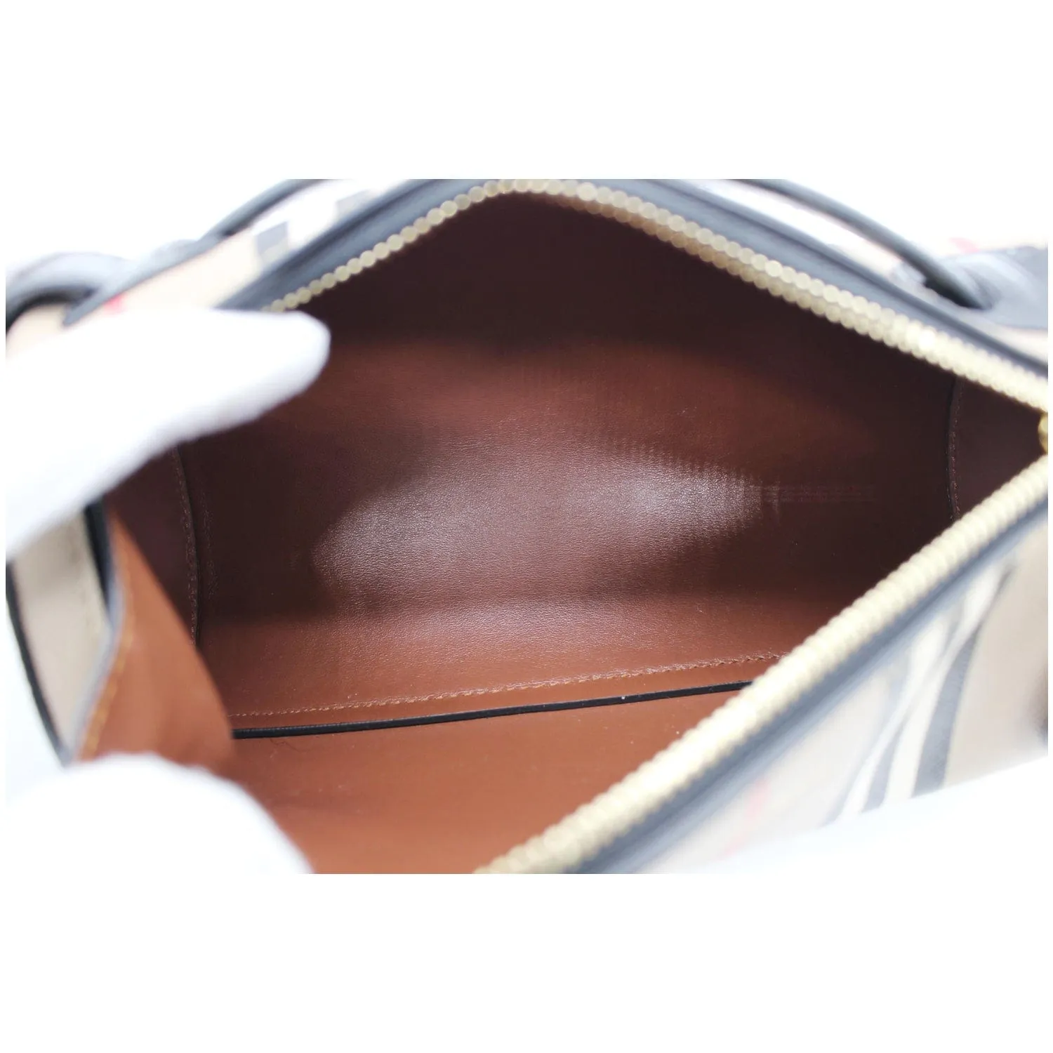 BURBERRY Icon Stripe E-canvas Leather Barrel Shoulder Bag Beige