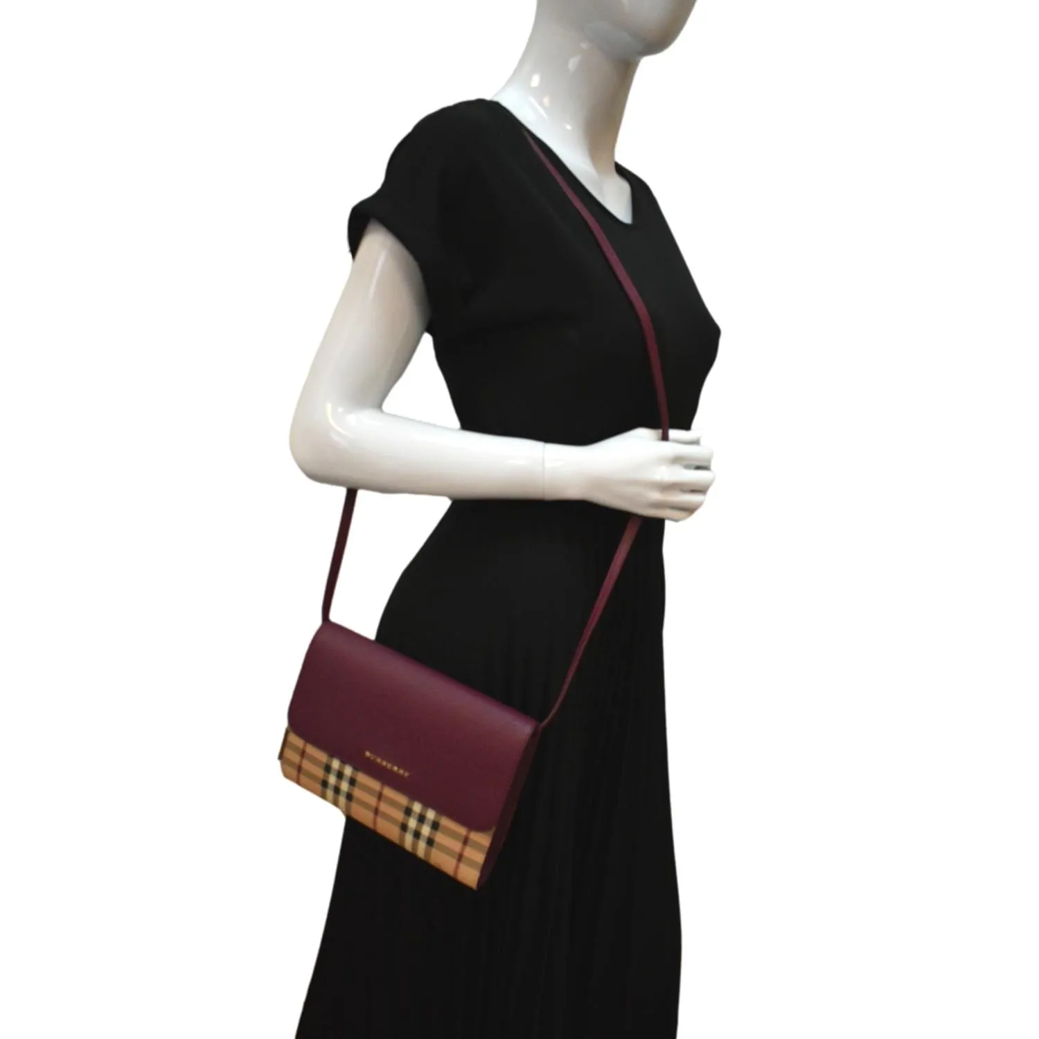 Burberry  Loxley Check Leather Shoulder Bag Purple