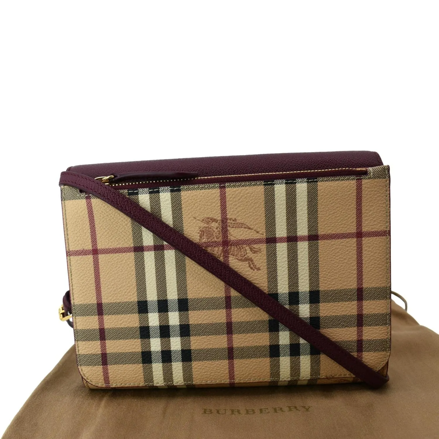 Burberry  Loxley Check Leather Shoulder Bag Purple